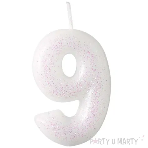 swieczka na tort cyferka 9 rozowy brokat biala amscan 6 5 cm
