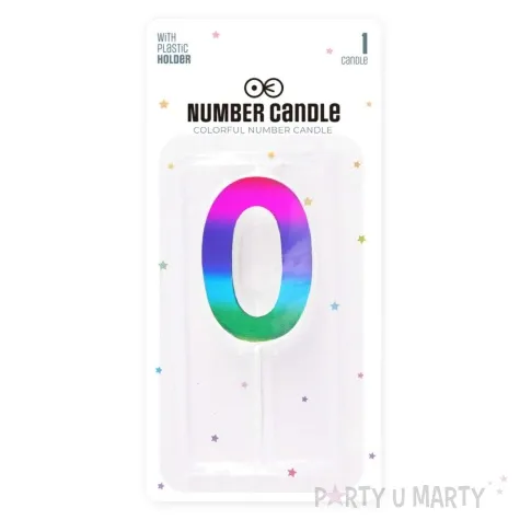 swieczka na tort cyfra 0 blyszczaca teczowy partypal 5 cm