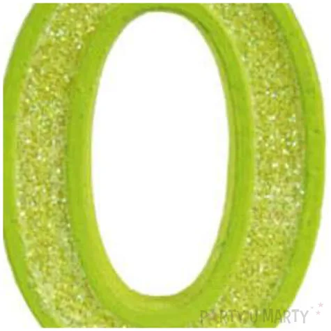 swieczka na tort cyfra 0 brokat zielona guirca 4 cm