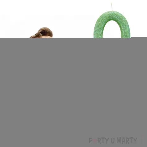 swieczka na tort cyfra 0 brokatowa zielona amscan