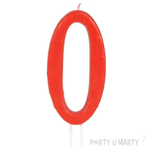 swieczka na tort cyfra 0 czerwona guirca 12 cm