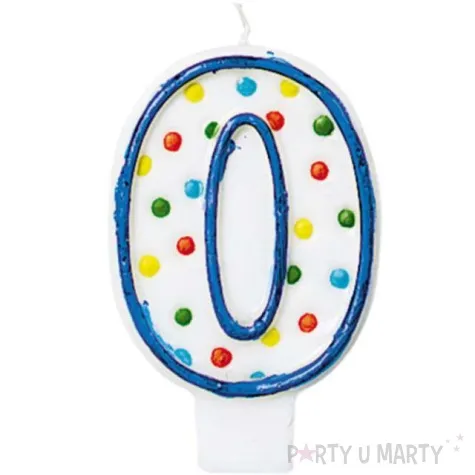 swieczka na tort cyfra 0 kropki mix amscan