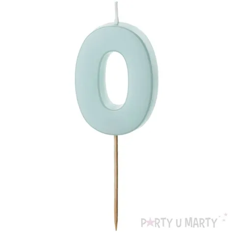 swieczka na tort cyfra 0 niebieski partydeco 10 cm