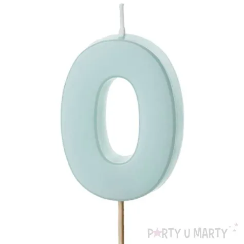 swieczka na tort cyfra 0 niebieski partydeco 10 cm