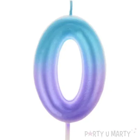 swieczka na tort cyfra 0 ombre fioletowo niebieska arpex 6 cm