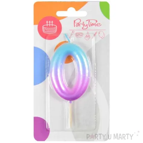 swieczka na tort cyfra 0 ombre fioletowo niebieska arpex 6 cm