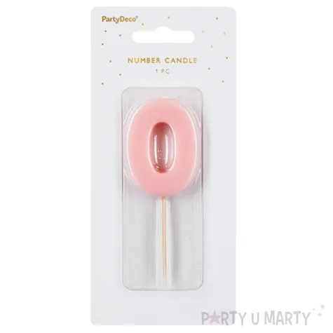 swieczka na tort cyfra 0 rozowy partydeco 10 cm