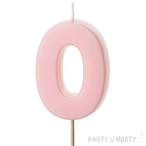 swieczka na tort cyfra 0 rozowy partydeco 10 cm