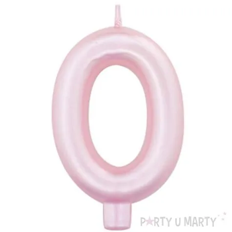 swieczka na tort cyfra 0 rozowy perlowy givi 9 cm