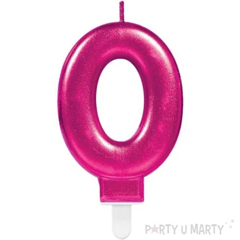 swieczka na tort cyfra 0 sparkling celebration rozowa amscan 9 cm