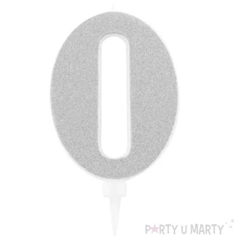 swieczka na tort cyfra 0 srebrna brokatowa givi 15 5 cm