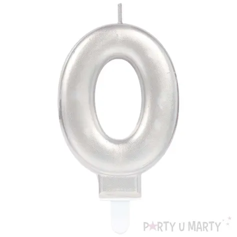 swieczka na tort cyfra 0 srebrny amscan 9 3 cm