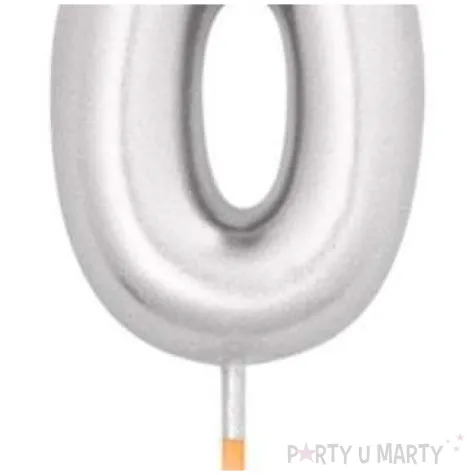 swieczka na tort cyfra 0 srebrny metalik givi 8 cm