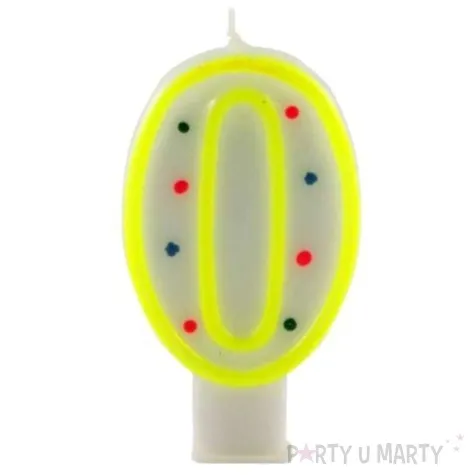 swieczka na tort cyfra 0 w kropki zolta tamipol 7 5 cm