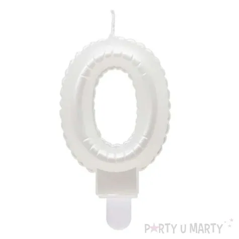 swieczka na tort cyfra 0 wypustki biala perlowa godan 7 cm