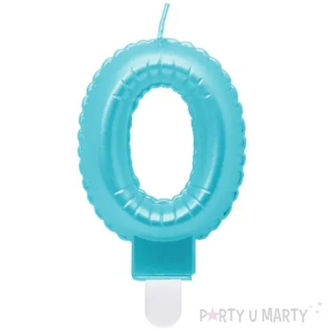 swieczka na tort cyfra 0 wypustki niebieska jasna perlowa godan 7 cm