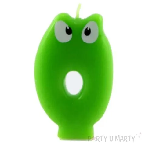 swieczka na tort cyfra 0 z oczami zielona tamipol 7 5 cm