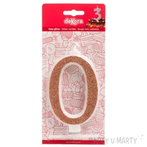 swieczka na tort cyfra 0 zlota brokatowa dekora