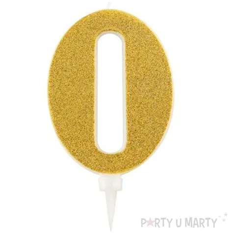 swieczka na tort cyfra 0 zlota brokatowa givi 15 5 cm
