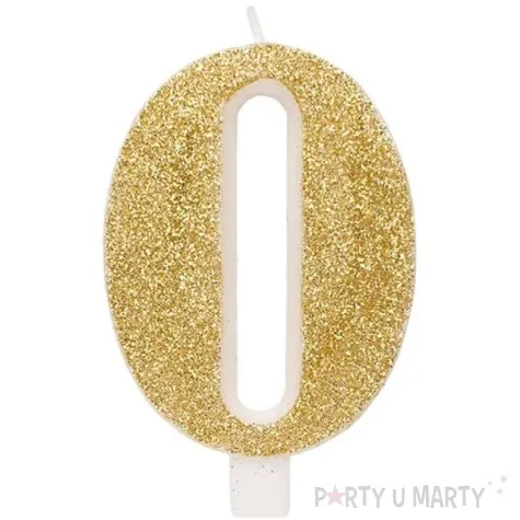 swieczka na tort cyfra 0 zlota brokatowa givi 9 5 cm
