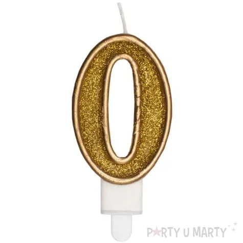 swieczka na tort cyfra 0 zlota brokatowa kraszek 7 cm