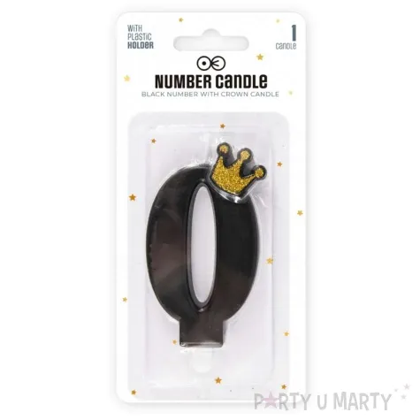 swieczka na tort cyfra 0 zlota korona czarny partypal 8 8 cm
