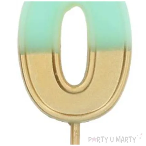 swieczka na tort cyfra 0 zloto niebieska folat 5 cm