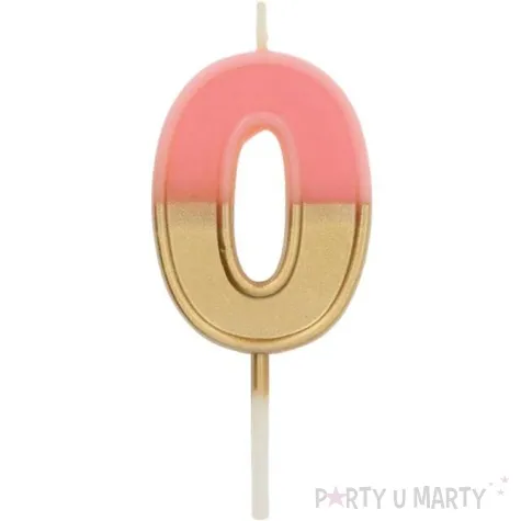 swieczka na tort cyfra 0 zloto rozowa folat 5 cm