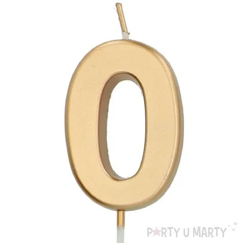 swieczka na tort cyfra 0 zloty folat 8 cm