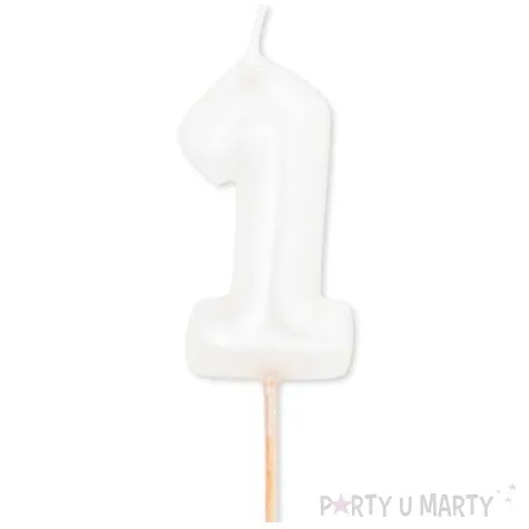 swieczka na tort cyfra 1 bialy perlowy givi 8 cm