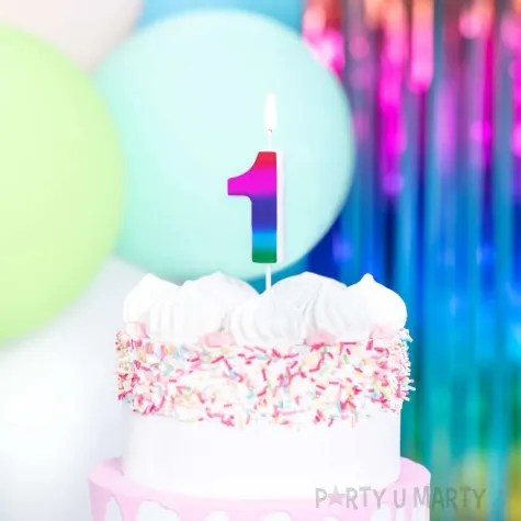 swieczka na tort cyfra 1 blyszczaca teczowy partypal 5 cm