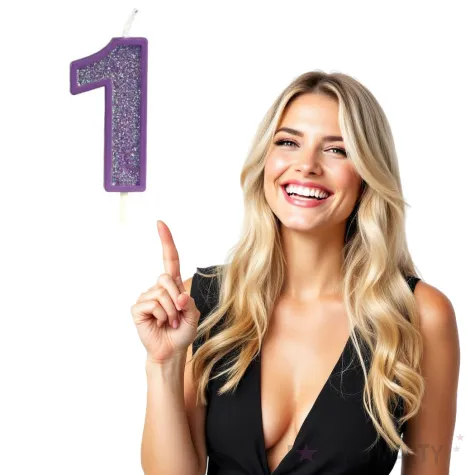 swieczka na tort cyfra 1 brokat fioletowa guirca 4 cm