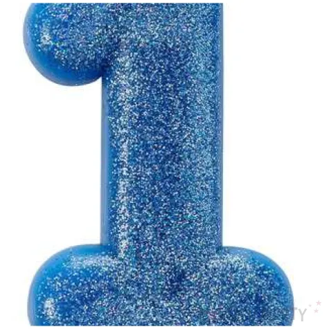 swieczka na tort cyfra 1 brokatowa niebieska amscan
