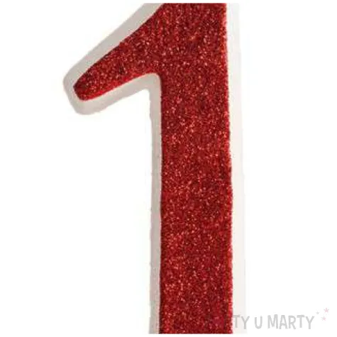 swieczka na tort cyfra 1 czerwona brokatowa dekora
