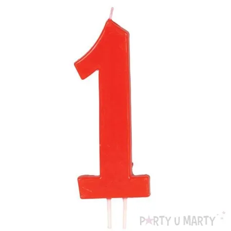 swieczka na tort cyfra 1 czerwona guirca 12 cm