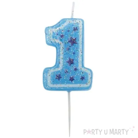 swieczka na tort cyfra 1 niebieskie gwiazdki ravi