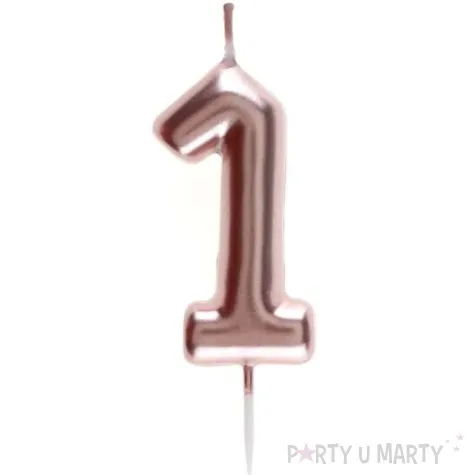 swieczka na tort cyfra 1 rozowe zloto santex 9 cm