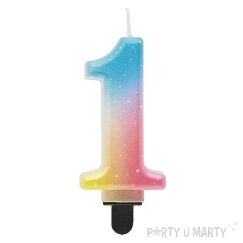 swieczka na tort cyfra 1 teczowa godan 8 cm