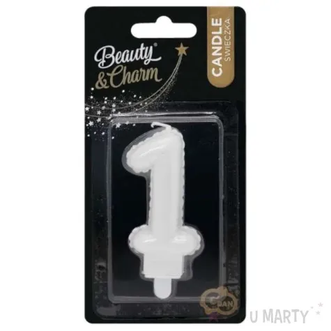 swieczka na tort cyfra 1 wypustki biala perlowa godan 7 cm