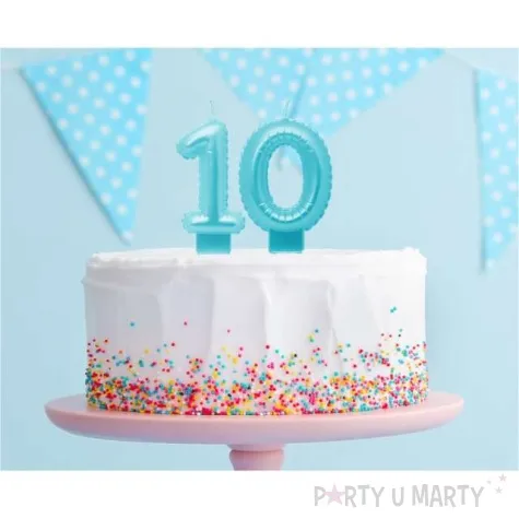 swieczka na tort cyfra 1 wypustki niebieska jasna perlowa godan 7 cm