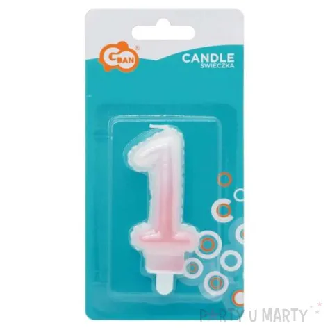 swieczka na tort cyfra 1 wypustki ombre bialo rozowa perlowa godan 7 cm