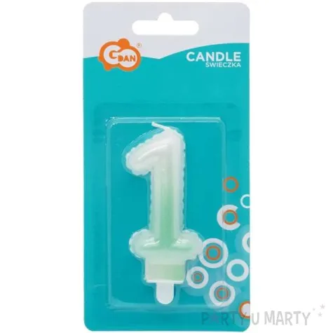 swieczka na tort cyfra 1 wypustki ombre bialo zielona perlowa godan 7 cm