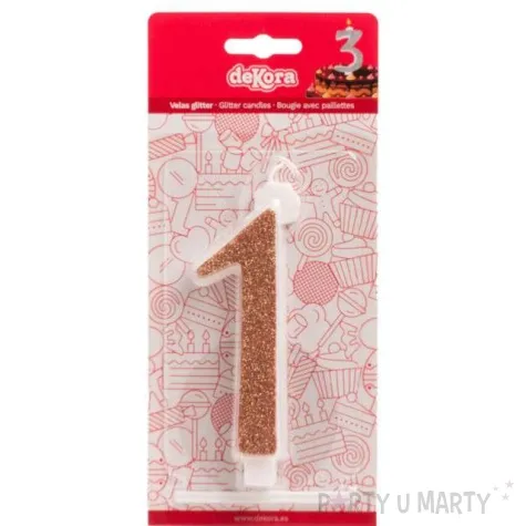 swieczka na tort cyfra 1 zlota brokatowa dekora