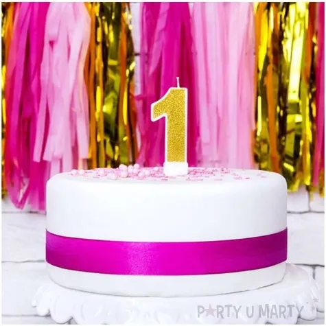 swieczka na tort cyfra 1 zlota brokatowa partydeco 7 cm