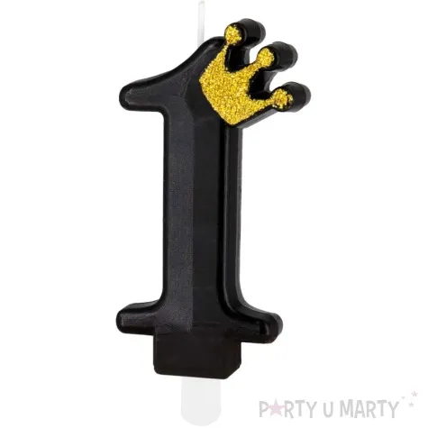 swieczka na tort cyfra 1 zlota korona czarny partypal 8 8 cm