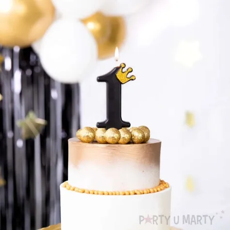 swieczka na tort cyfra 1 zlota korona czarny partypal 8 8 cm