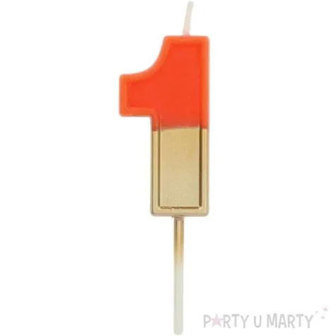 swieczka na tort cyfra 1 zloto pomaranczowa folat 5 cm