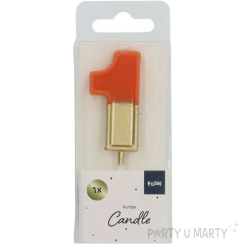 swieczka na tort cyfra 1 zloto pomaranczowa folat 5 cm