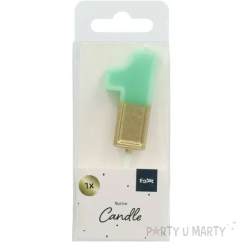 swieczka na tort cyfra 1 zloto zielona folat 5 cm
