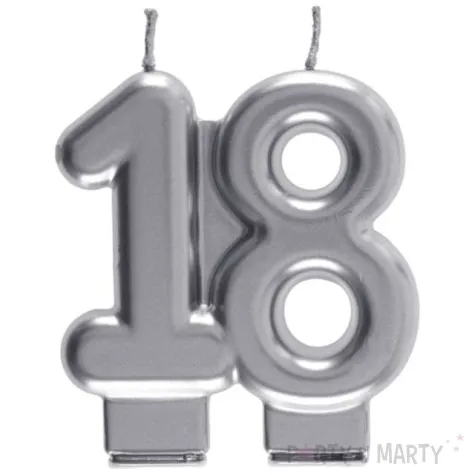 swieczka na tort cyfra 18 srebrna santex 9 cm